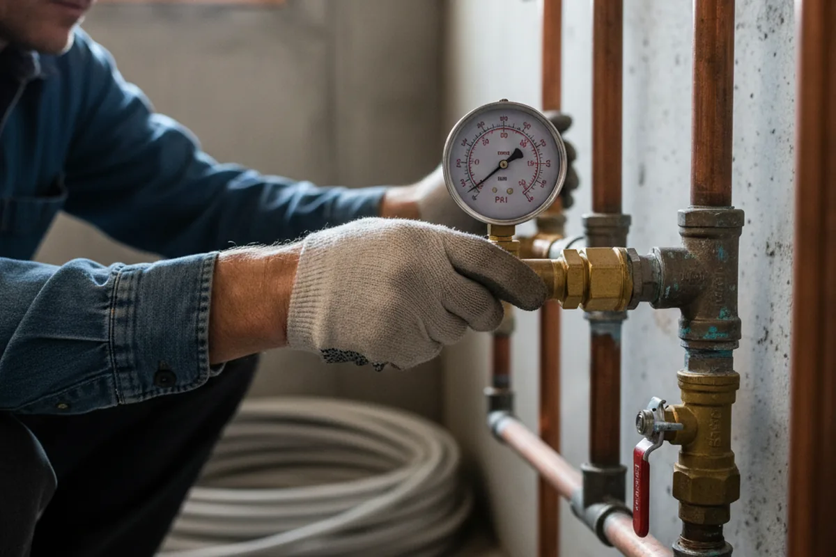 Pressure testing a repaired line during Water Line Repair in Leeds